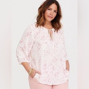 torrid Pale Pink Floral Tie-Neck Peasant Blouse
